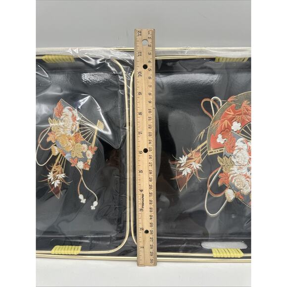 Toyo Japan Nesting Trays 3 Fan Floral Lacquer Serving Set Decor Vintage NEW - Picture 2 of 4